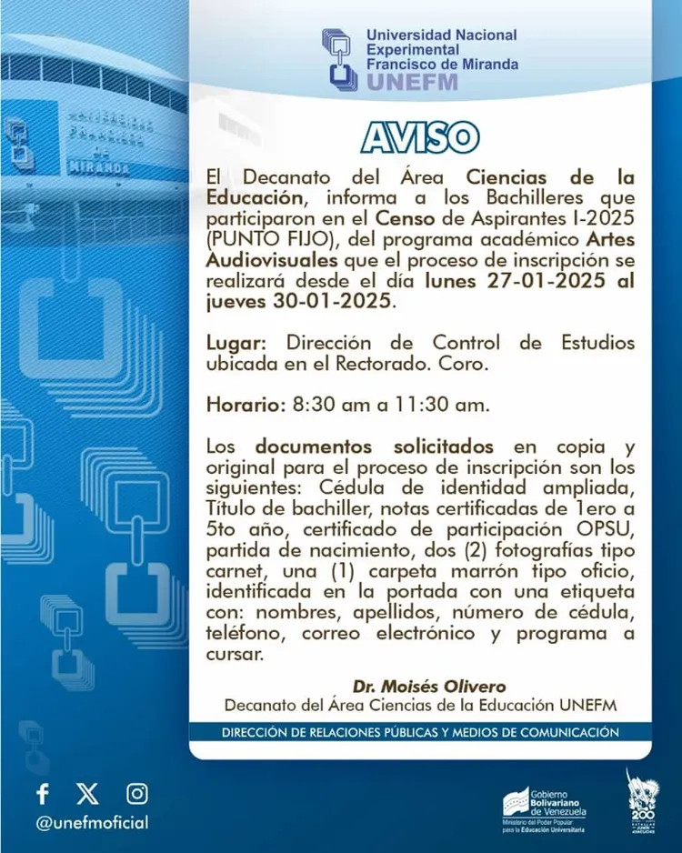 Censo de aspirantes Artes Audiovisuales